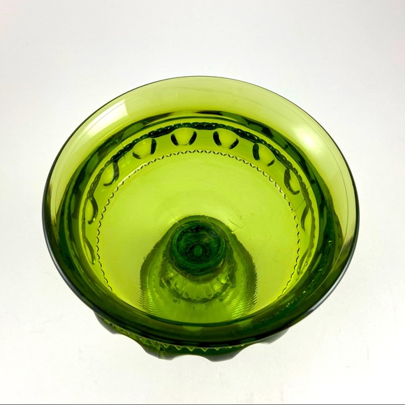 Vintage Indiana Glass Green Kings Crown Thumbprint Compote Pedestal Candy Dish - Picture 2 of 6